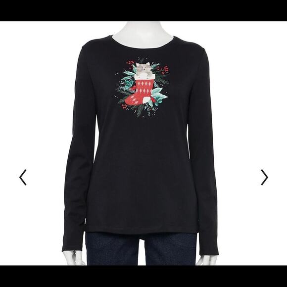 Women's Croft & Barrow Holiday Long Sleeve NEW SZ M black long sleeve Christmas - Picture 3 of 10